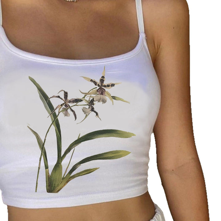 Damen Crop-Top mit floralem Design und schmalen Trägern Drune