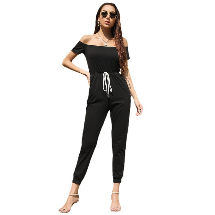 Damen eleganter Jumpsuit mit schulterfreiem Design und verstellbarem Bund Drune