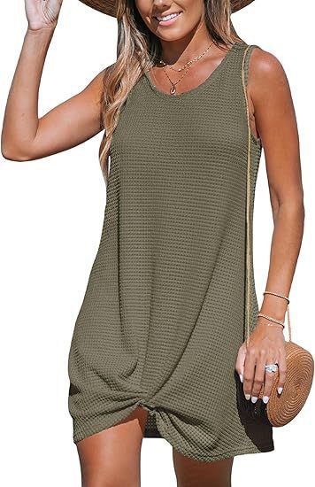 Damen lässiges Sommerkleid aus strukturierter Baumwolle mit verspieltem Knoten Drune
