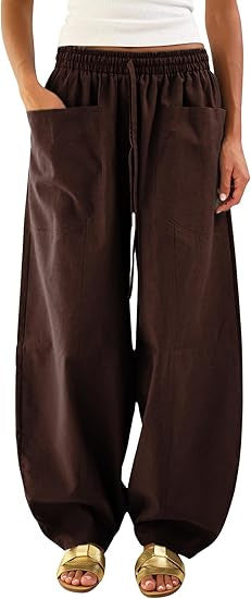 Damen weite Freizeithose mit elastischem Bund und praktischen Taschen Drune