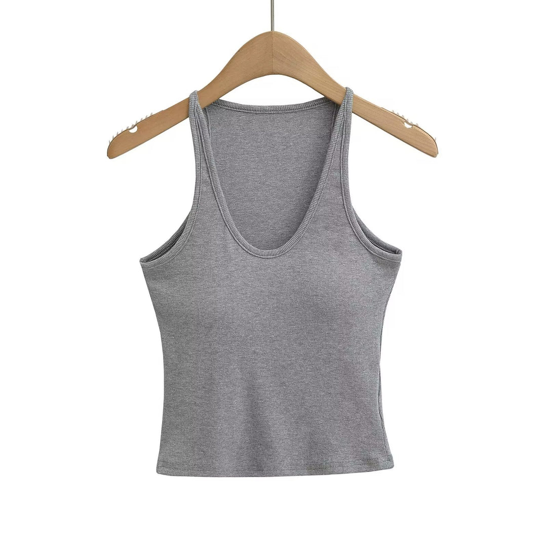 Damen ärmelloses Sporttop mit tiefem U-Ausschnitt und elastischem Material Drune