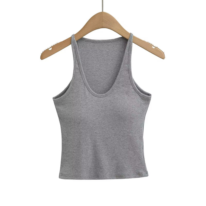 Damen ärmelloses Sporttop mit tiefem U-Ausschnitt und elastischem Material Drune