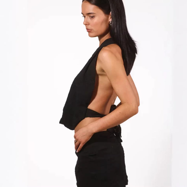Damen Verspieltes Bauchfreies Top mit asymmetrischen Rüschendetails Drune