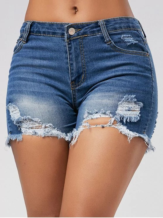 Damen Destroyed Denim Shorts Drune
