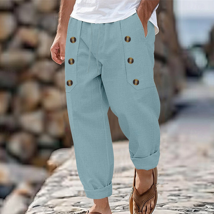 Herren lässige Cargo-Hose mit praktischen Knopfdetails und elastischem Bund Drune