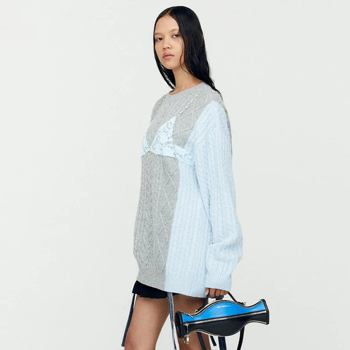 Damen Grobstrickpullover mit eleganten Spitzenakzenten und lässigem Schnitt Drune
