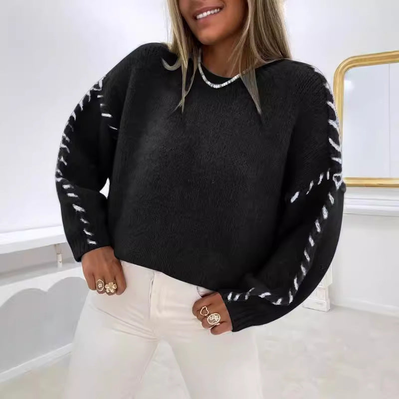 Damen Strickpullover mit dekorativen Ziernähten Drune