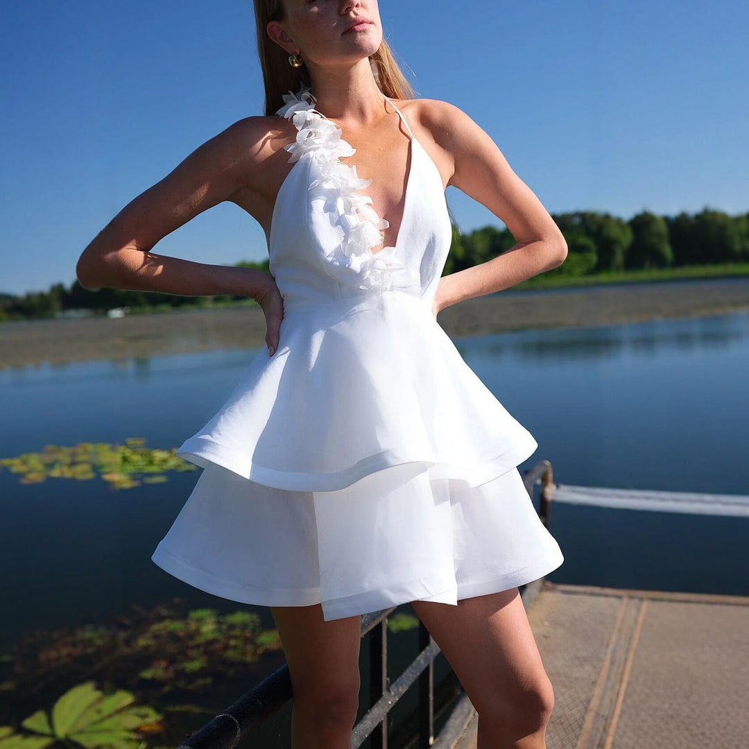 Damen Neckholder Kleid mit voluminösem Rock Drune