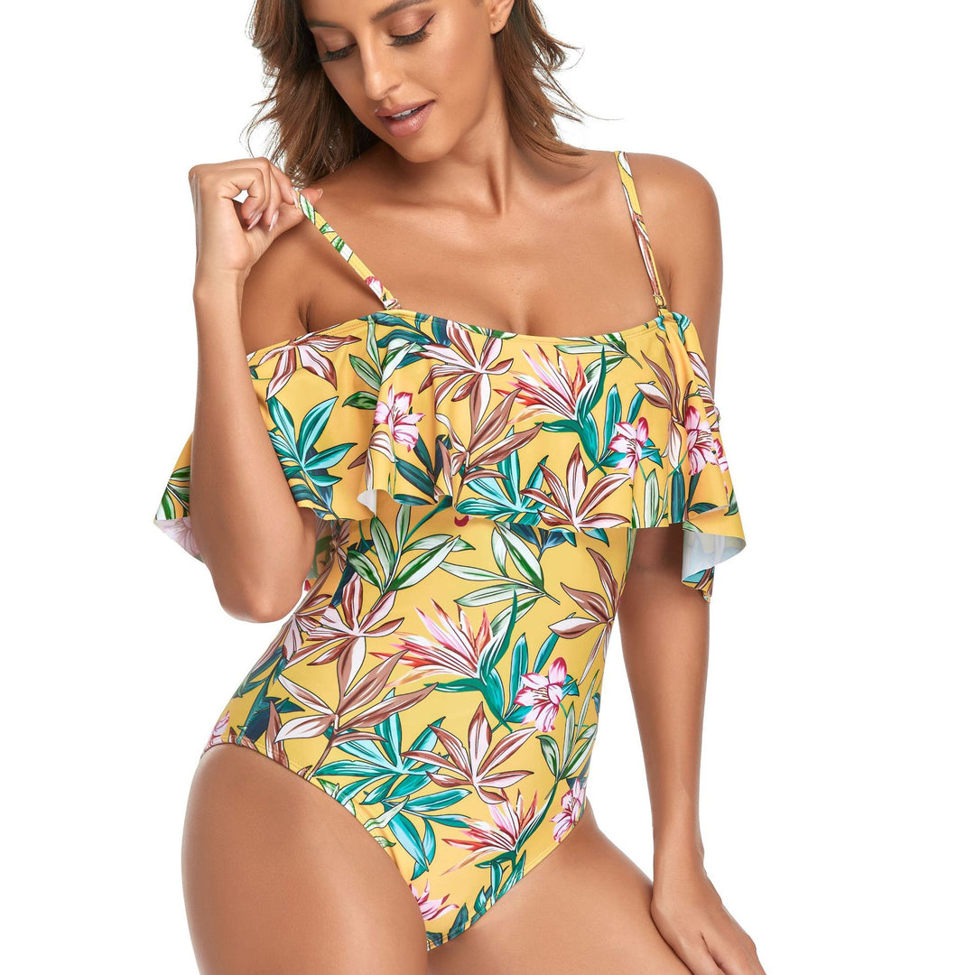 Damen Einteiliger Badeanzug mit Rüschendetails und floralem Muster Drune