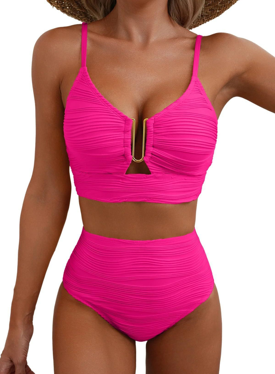 Damen Hochgeschnittener Bikini mit modischem Plissee-Design Drune