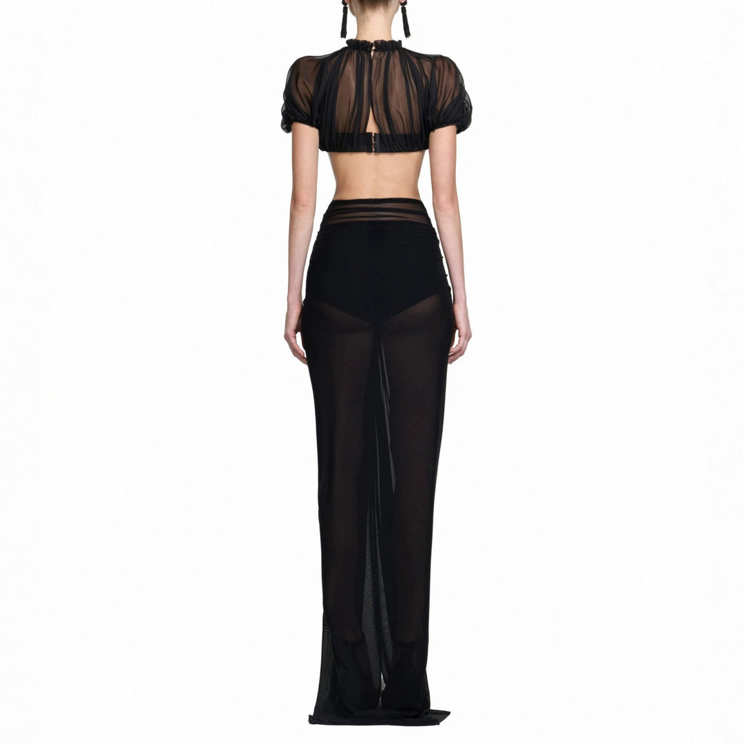 Damen Elegantes transparents Maxikleid mit ärmelloser Silhouette Drune