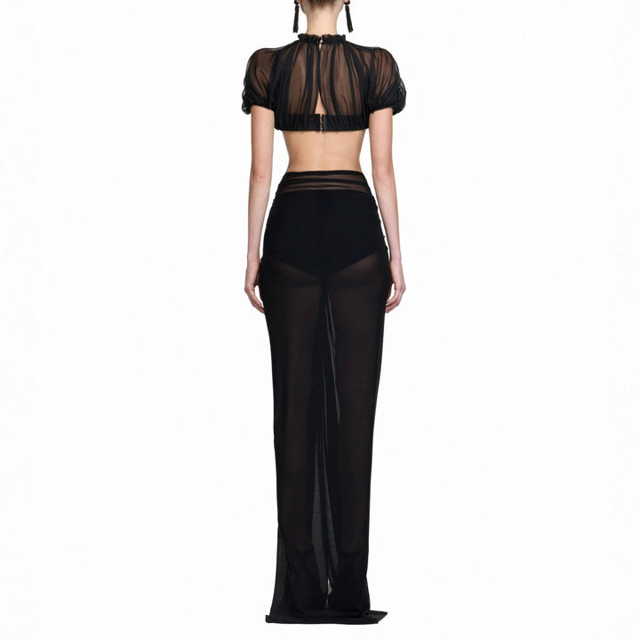 Damen Elegantes transparents Maxikleid mit ärmelloser Silhouette Drune