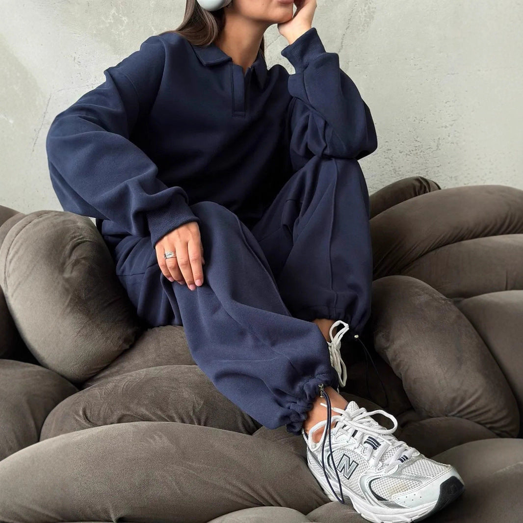 Damen bequeme und stilvolle Poloshirt-Hose Kombination Drune