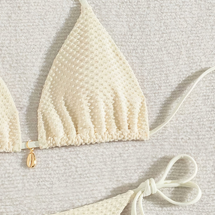 Damen Triangel-Bikini mit verstellbaren Trägern und elegantem Gold-Detail Drune