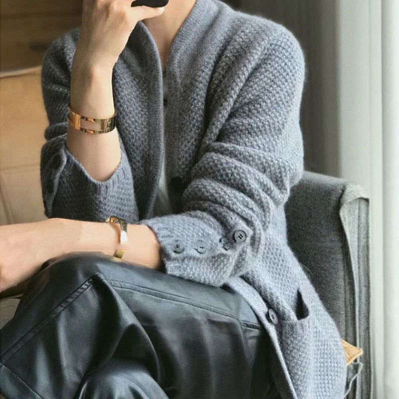 Damen Strickjacke mit strukturiertem Design und praktischen Taschen Drune