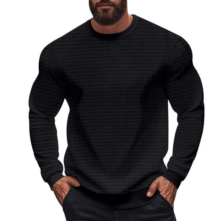 Herren nan strukturiertes Karo-Strick-Sweatshirt mit Rundhalsausschnitt und körperbetonter Athletik-Passform Drune