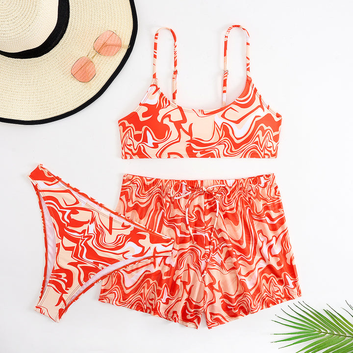 Damen Bikini-Set mit modischem Wellenmuster und bequemen Shorts Drune