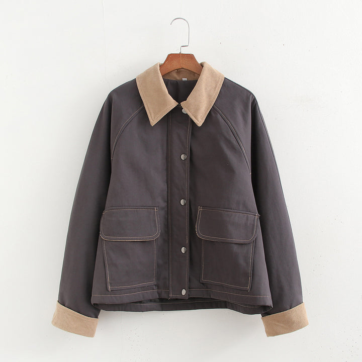 Damen modische Jacke mit kordelisiertem Kragen und praktischen Taschen Drune