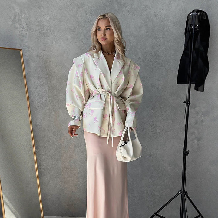 Damen Elegant geflochtener Blazer mit Taillenknoten Drune