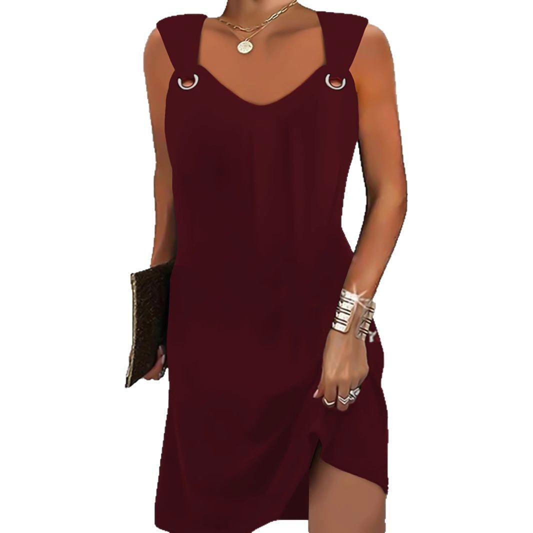 Damen minimalistisch gestaltetes Kleid mit schulterfreien Riemen und seitlichem Schlitz Drune