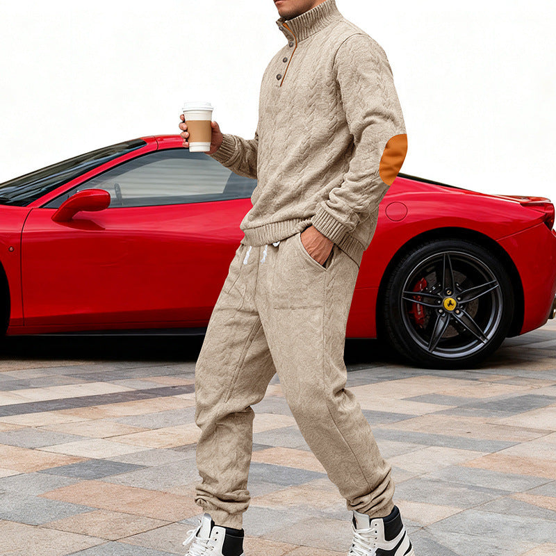 Herren Strick-Jogginganzug mit modischem Kragen und praktischen Taschen Drune