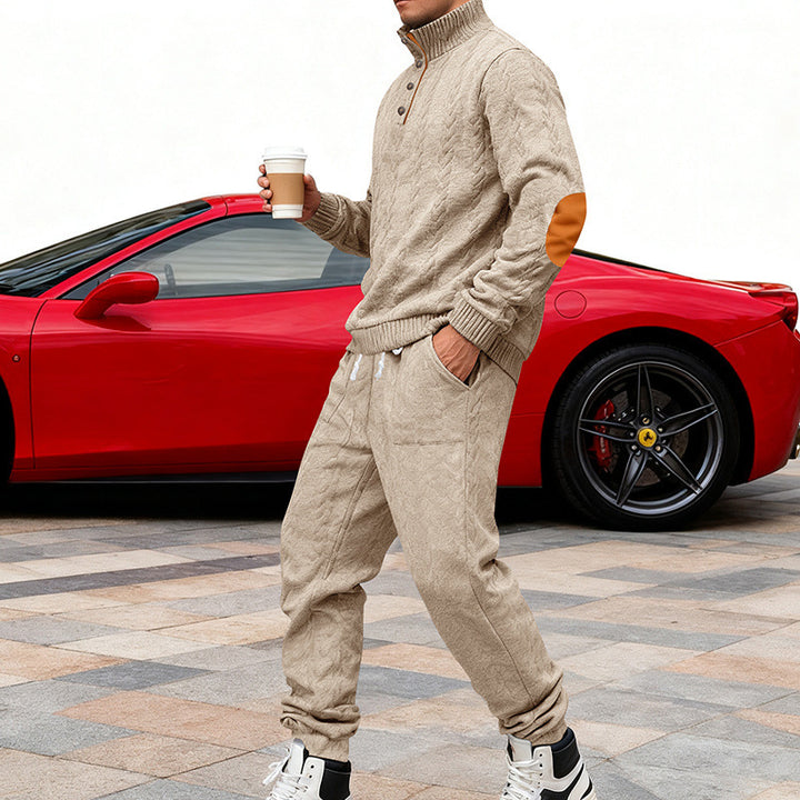 Herren Strick-Jogginganzug mit modischem Kragen und praktischen Taschen Drune