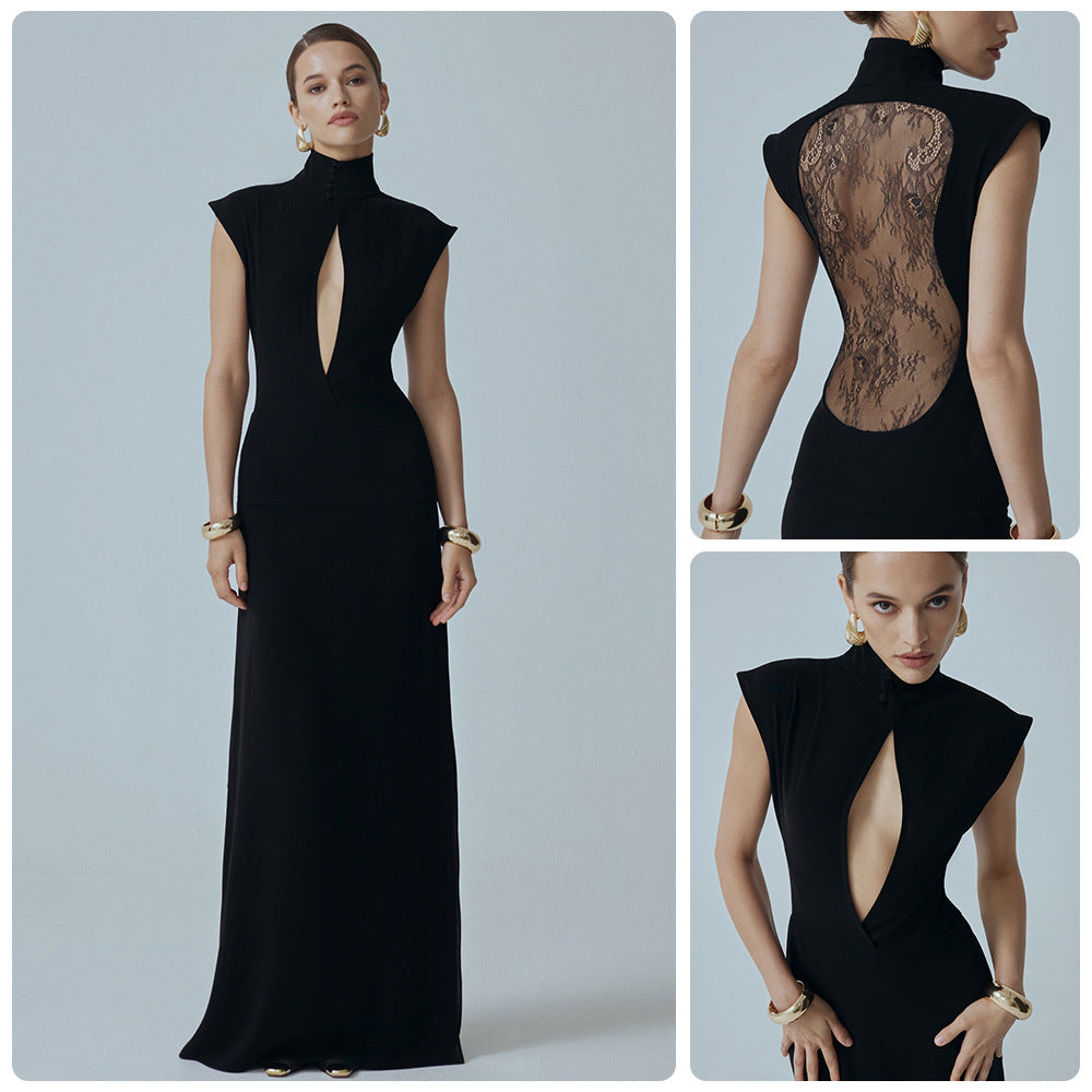 Damen Elegantes Minikleid mit Spitzenbesatz und glamourösen Ärmeln Drune