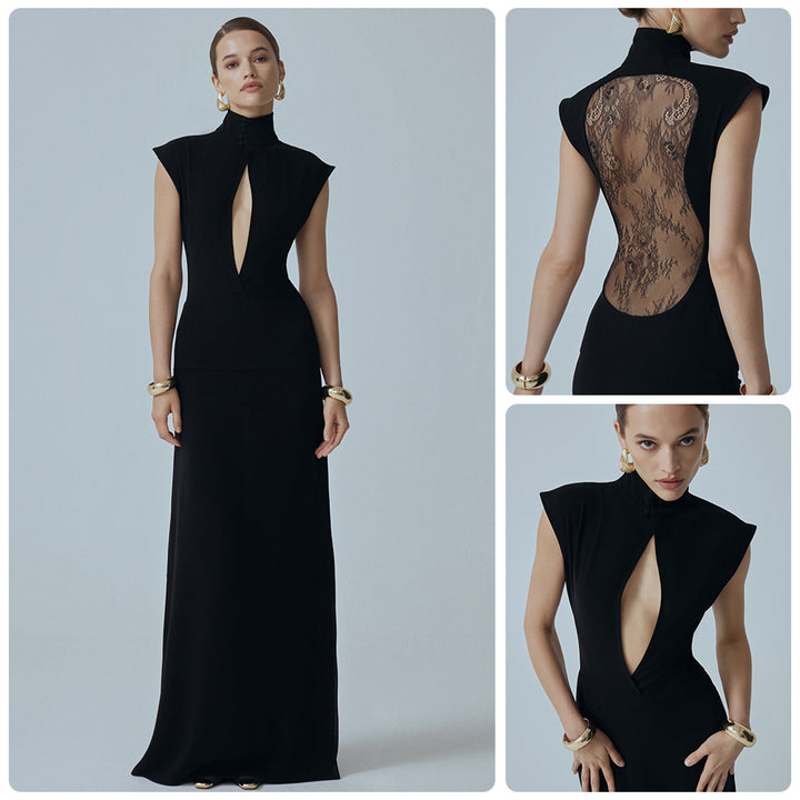 Damen Elegantes Minikleid mit Spitzenbesatz und glamourösen Ärmeln Drune
