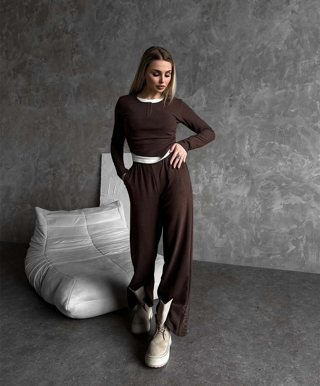 Damen bequeme Lounge-Hose und langärmliges Oberteil-Set Drune