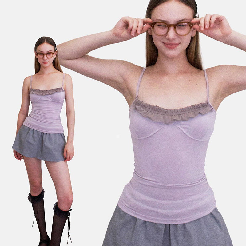 Damen Top mit raffiniertem Rüschensaum und verstellbaren Trägern Drune