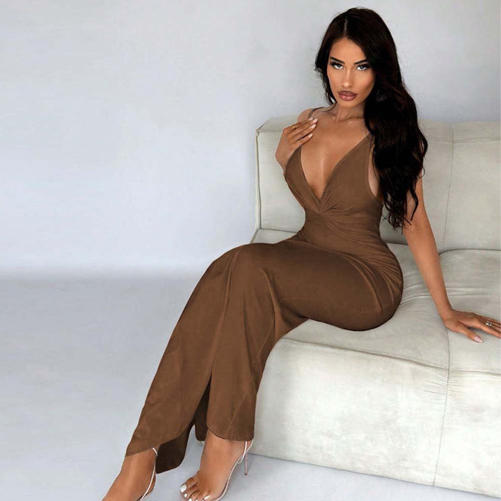 Damen Maxikleid mit tiefem V-Ausschnitt und schmalem Schnitt Drune