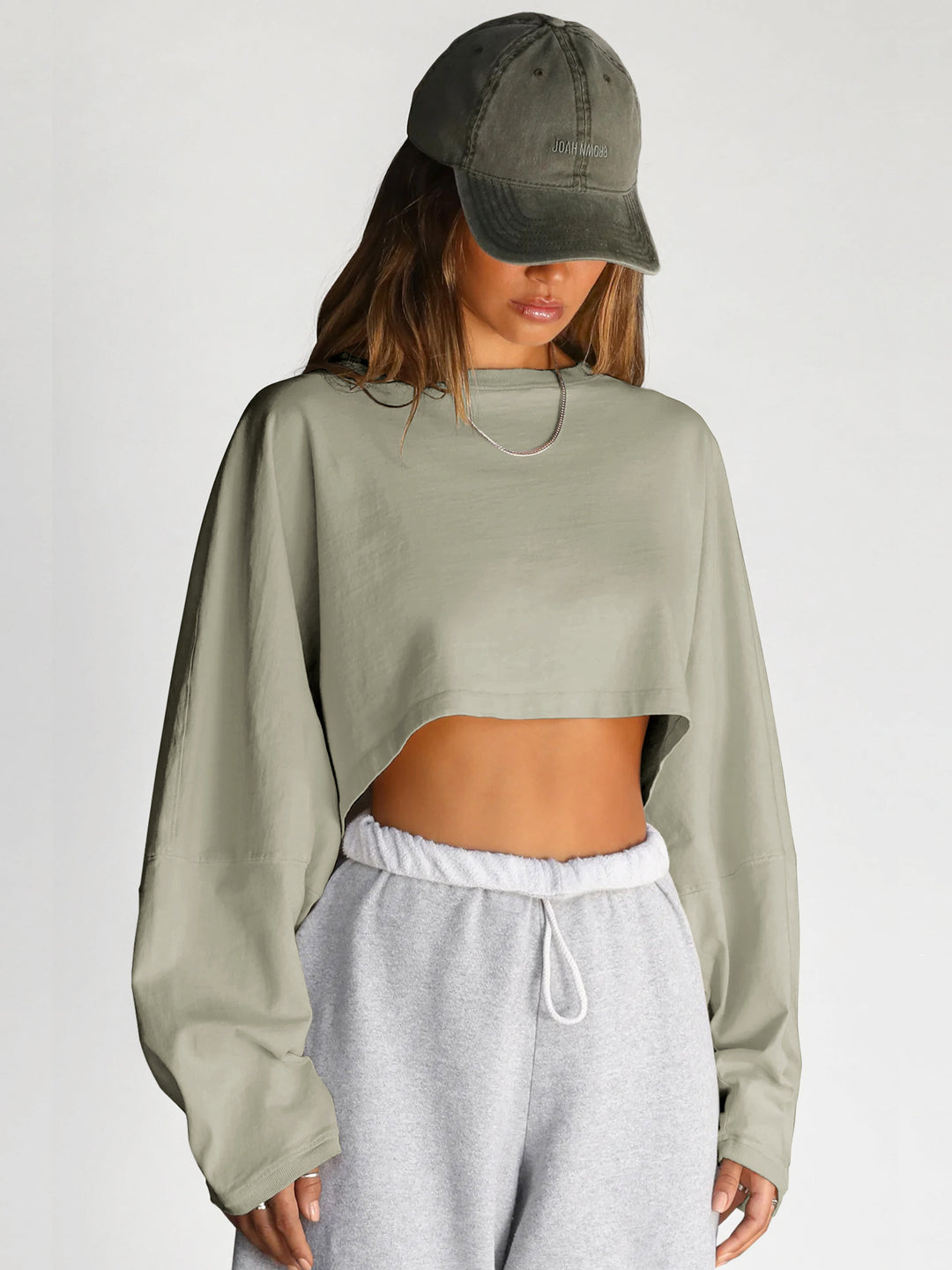 Damen lässiges Cropped Sweatshirt mit weitem Schnitt und Ballonärmeln Drune