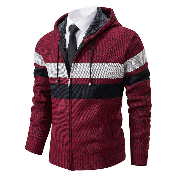 Herren nan gefütterte Kapuzen-Strickjacke mit Teddyfutter, durchgehendem Reißverschluss und kontrastierenden Streifen Drune