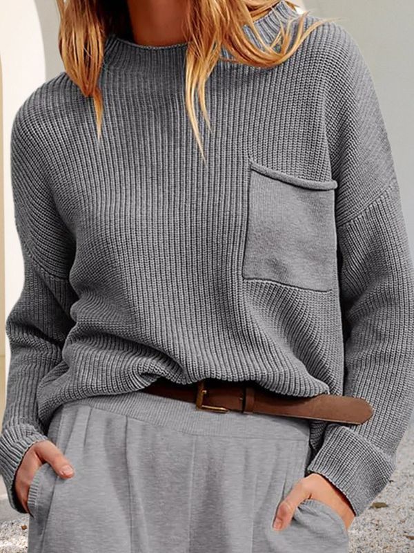 Damen Strickpullover mit weitem Schnitt und praktischer Brusttasche Drune