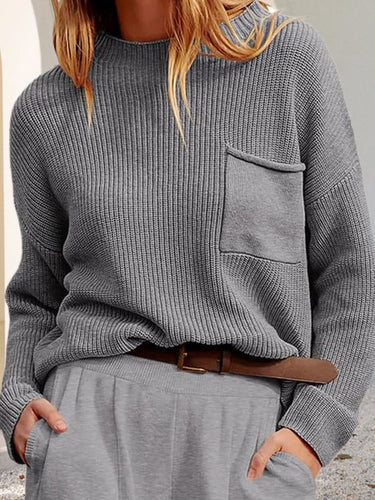 Damen Strickpullover mit weitem Schnitt und praktischer Brusttasche Drune