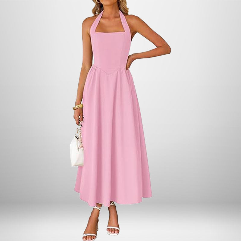 Damen Maxikleid mit Halterträgern und schwingendem Rock Drune