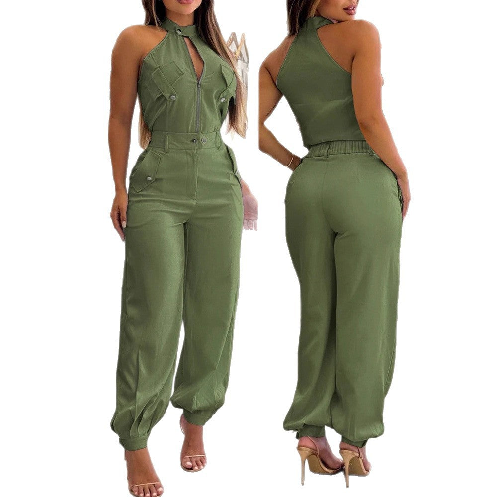 Damen modischer einteiliger Overall mit hohem Kragen und praktischen Taschen Drune