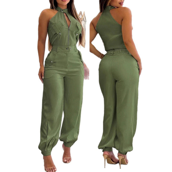Damen modischer einteiliger Overall mit hohem Kragen und praktischen Taschen Drune