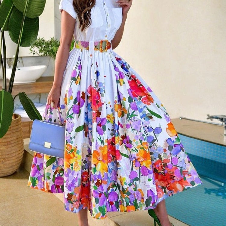 Damen Maxikleid mit floralem Print und femininer Silhouette Drune