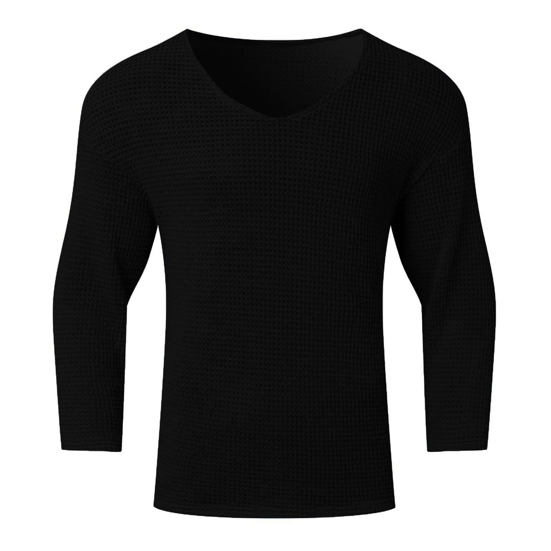 Herren Waffelstruktur V-Ausschnitt Langarmshirt Drune