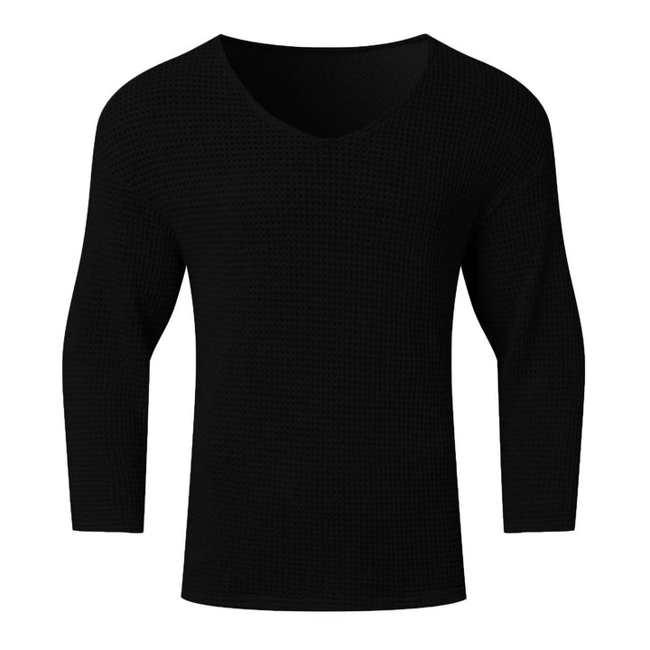 Herren Waffelstruktur V-Ausschnitt Langarmshirt Drune