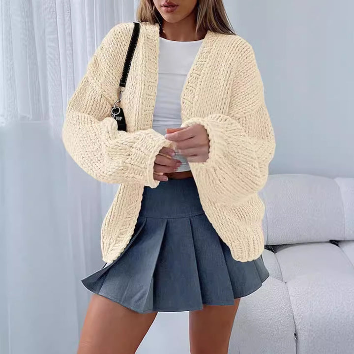 Damen weicher Strick-Cardigan mit voluminösen Ärmeln und offener Front Drune