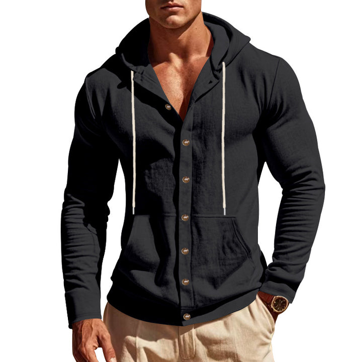 Herren lässiger Kapuzenpullover mit Knopfleiste und praktischen Taschen Drune