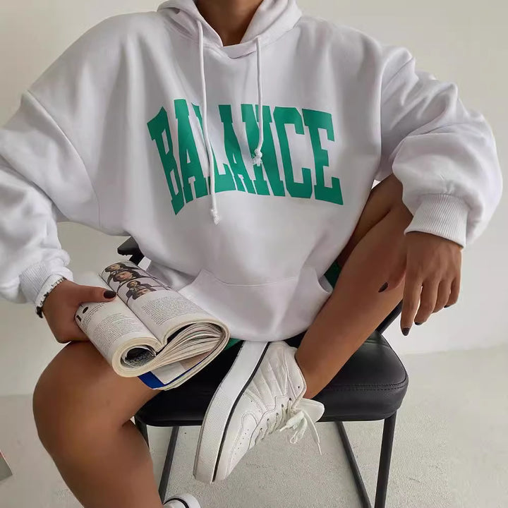 Damen Oversized Kapuzenpullover mit auffälligem Logo Drune