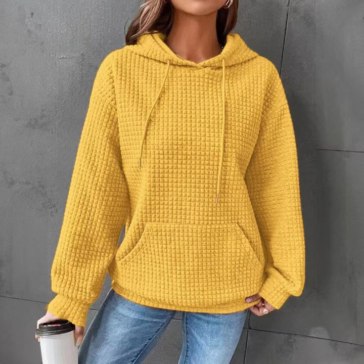 Damen Kuscheliger Waffelpullover mit Kapuze und Kängurutasche Drune