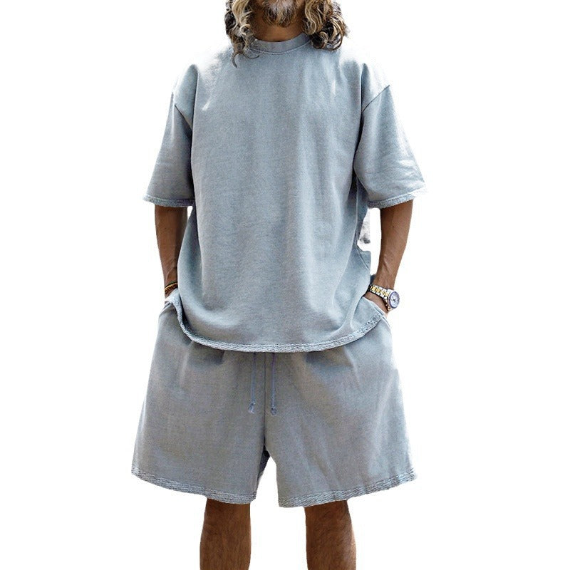 Herren nan oversized Loungewear-Set mit Boxy-Shirt Kordelbund-Bermuda und weichem Baumwollmix Drune