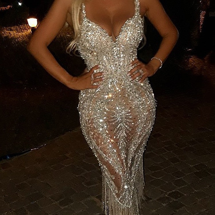 Damen Glamouröses Pailletten-Kleid mit schimmerndem Fransenbesatz und verführerischem Design Drune