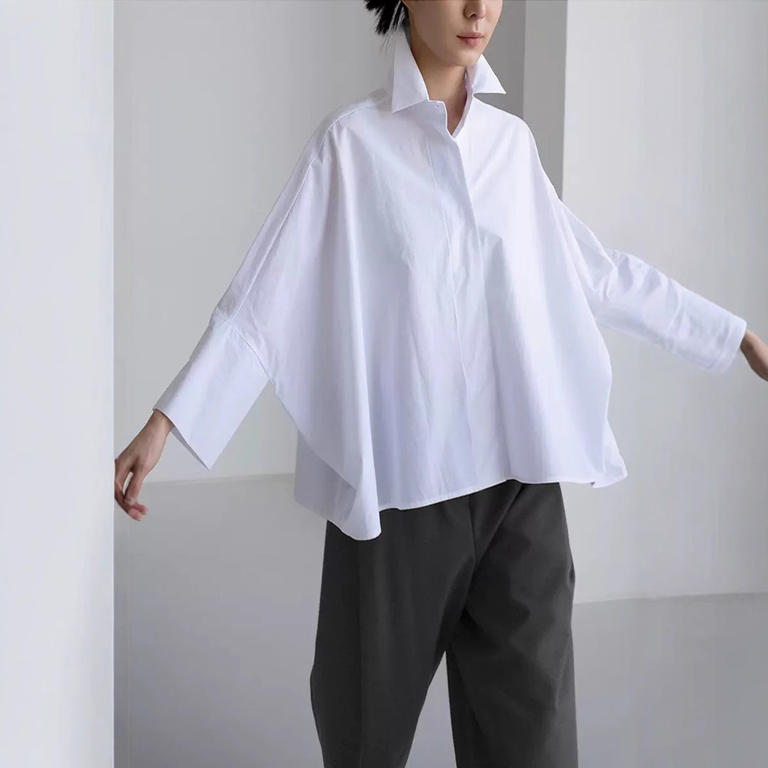Damen modische Oversized-Bluse aus hochwertiger Baumwolle mit lässigem Schnitt und Stehkragen Drune