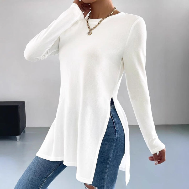 Damen Oversized Longsleeve mit seitlichen Schlitzen und Rundhalsausschnitt Drune