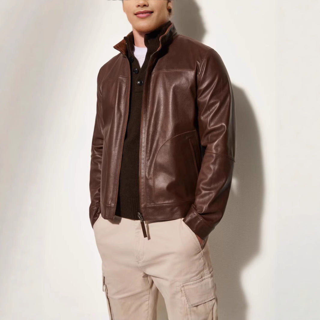 Herren Lederjacke im modernen Schnitt mit strukturiertem Obermaterial Drune